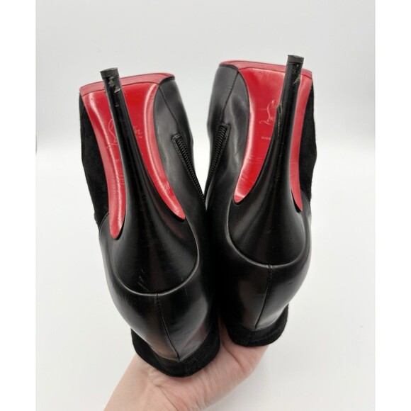 Christian Louboutin Black Leather & Suede Ankle Booties w/ Lace Up Detail EU 38 - Picture 9 of 11